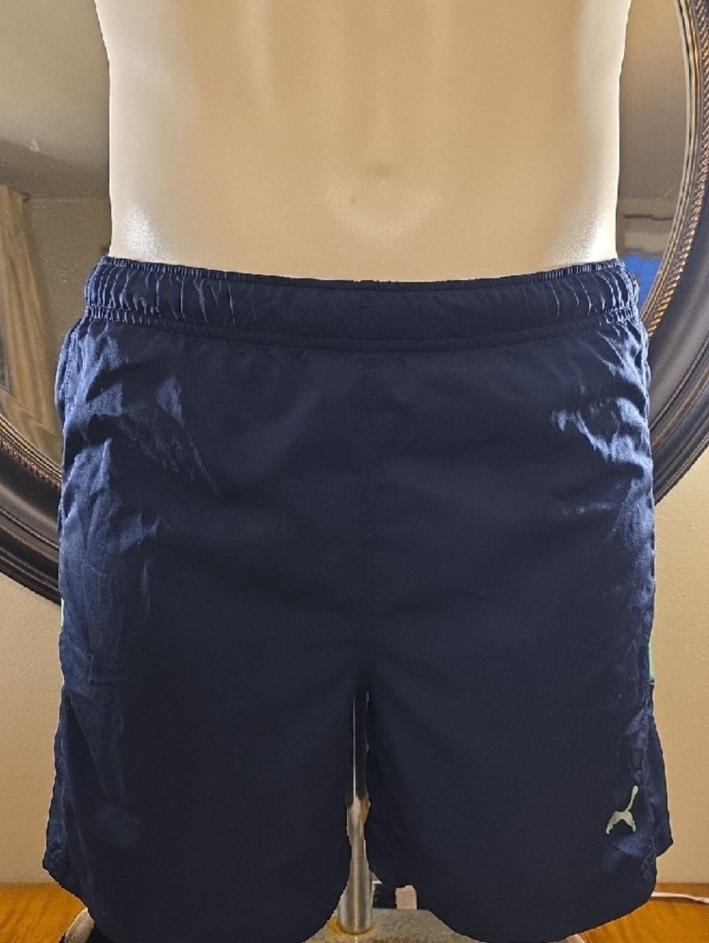 PUMA Navy Athletic Shorts with Orange Logo